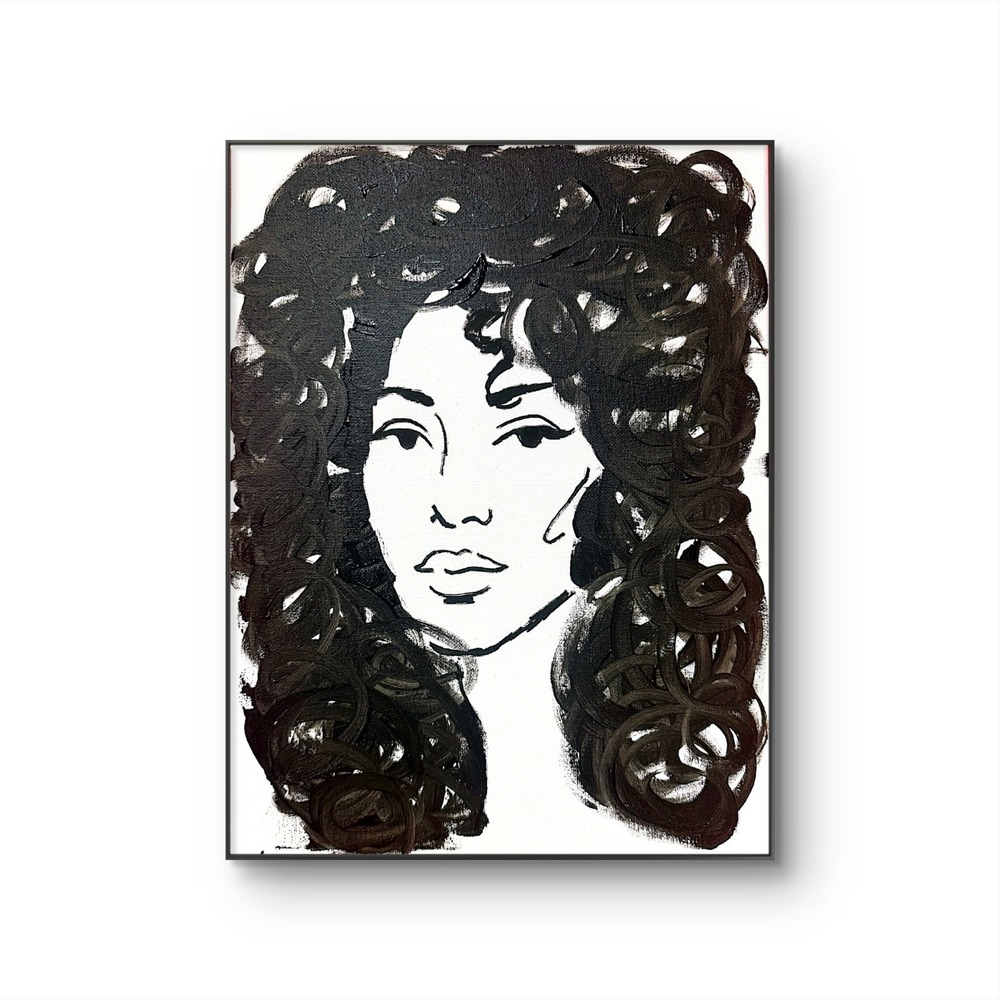 Papa Diouf Painting Woman Silhouette Modern Art Black White 11x14 New